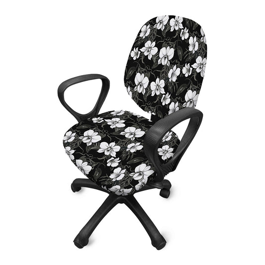 Black And White Cattleya Pattern Print Office Chair Cover