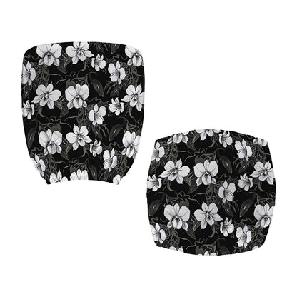 Black And White Cattleya Pattern Print Office Chair Cover