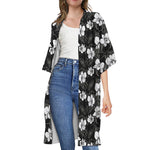 Black And White Cattleya Pattern Print Open Front Beach Cover Up