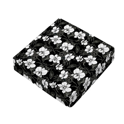 Black And White Cattleya Pattern Print Outdoor Seat Cushion Cover