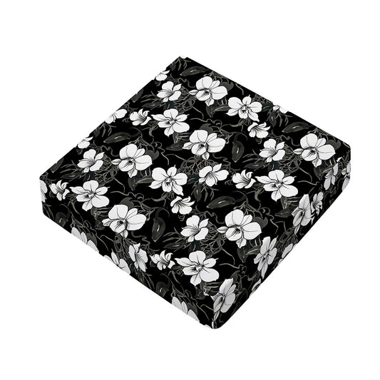 Black And White Cattleya Pattern Print Outdoor Seat Cushion Cover