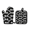 Black And White Cattleya Pattern Print Oven Mitt And Pot Holder Set