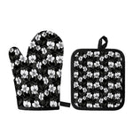 Black And White Cattleya Pattern Print Oven Mitt And Pot Holder Set