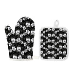 Black And White Cattleya Pattern Print Oven Mitt And Pot Holder Set