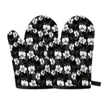Black And White Cattleya Pattern Print Oven Mitts