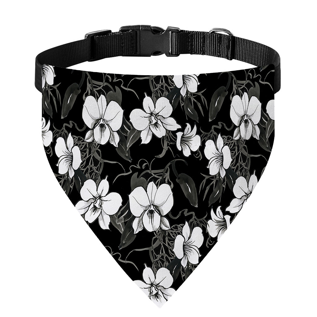 Black And White Cattleya Pattern Print Over The Collar Dog Bandana