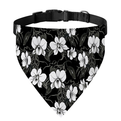 Black And White Cattleya Pattern Print Over The Collar Dog Bandana