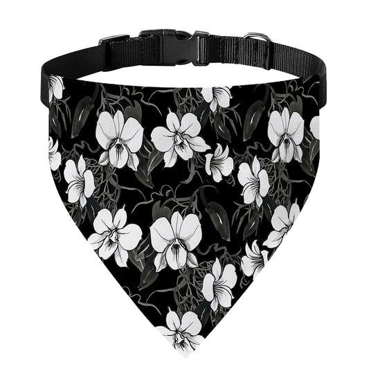 Black And White Cattleya Pattern Print Over The Collar Dog Bandana