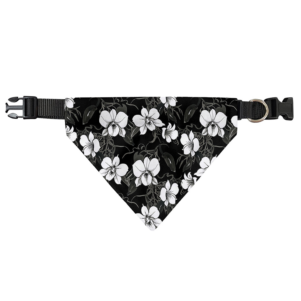 Black And White Cattleya Pattern Print Over The Collar Dog Bandana