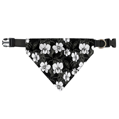 Black And White Cattleya Pattern Print Over The Collar Dog Bandana