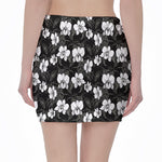 Black And White Cattleya Pattern Print Pencil Mini Skirt