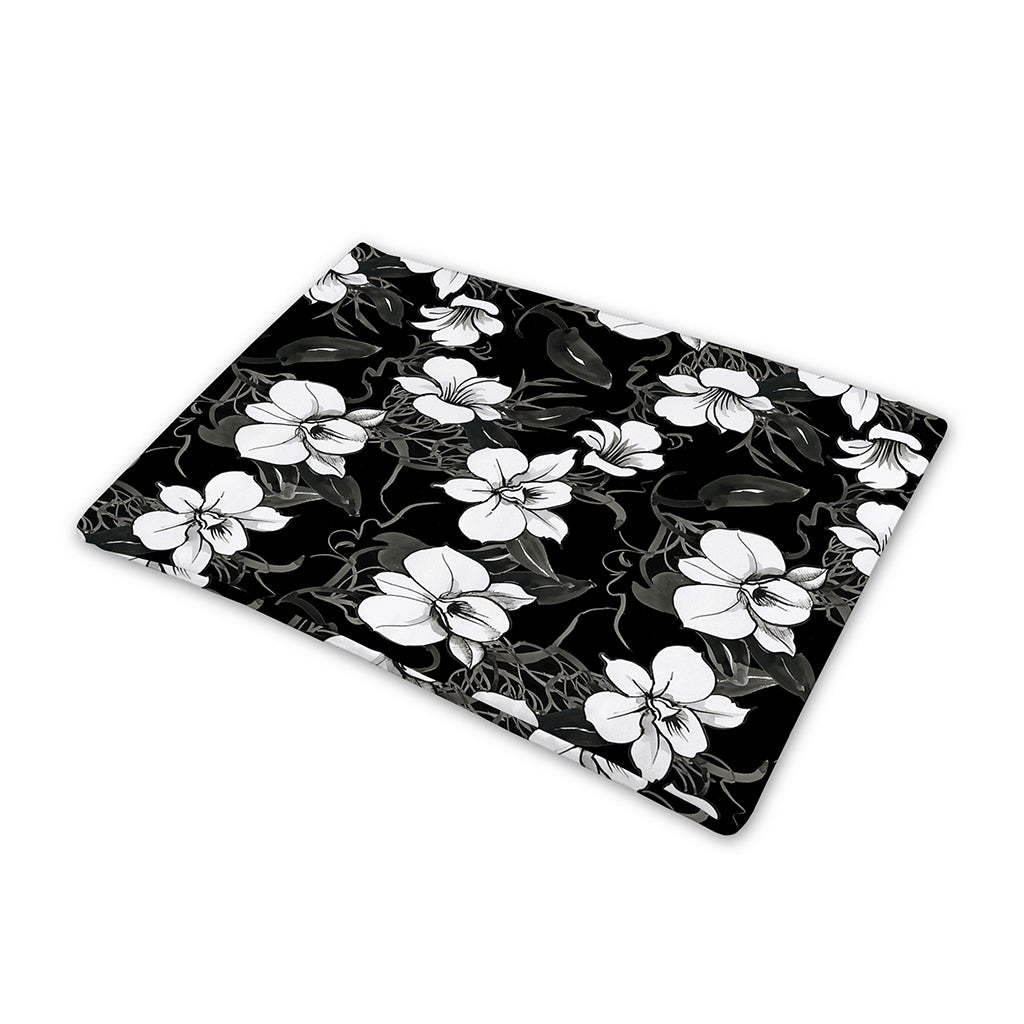 Black And White Cattleya Pattern Print Pet Cooling Mat Cover