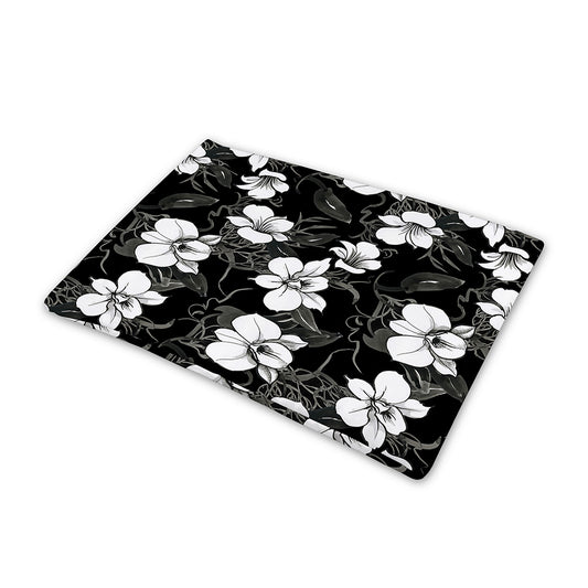 Black And White Cattleya Pattern Print Pet Cooling Mat Cover