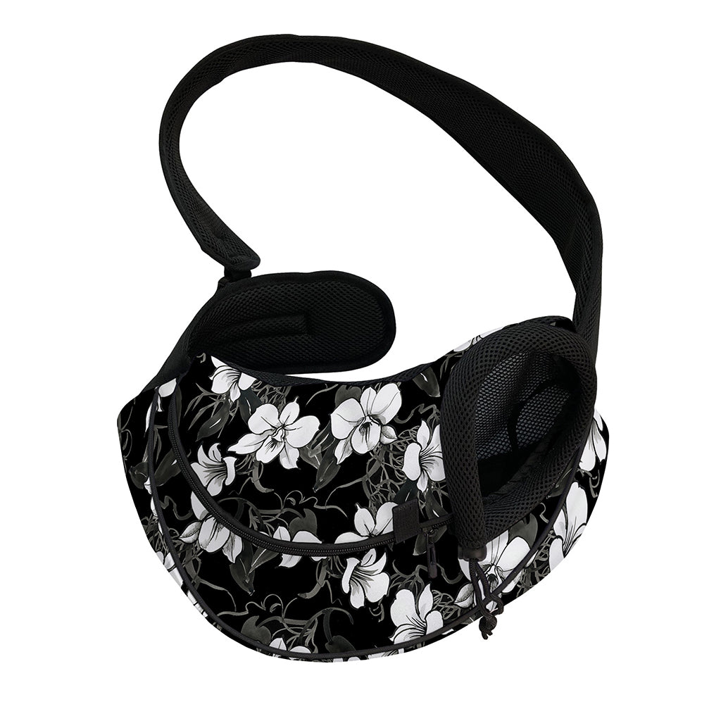 Black And White Cattleya Pattern Print Pet Sling Carrier