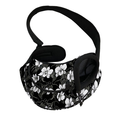 Black And White Cattleya Pattern Print Pet Sling Carrier