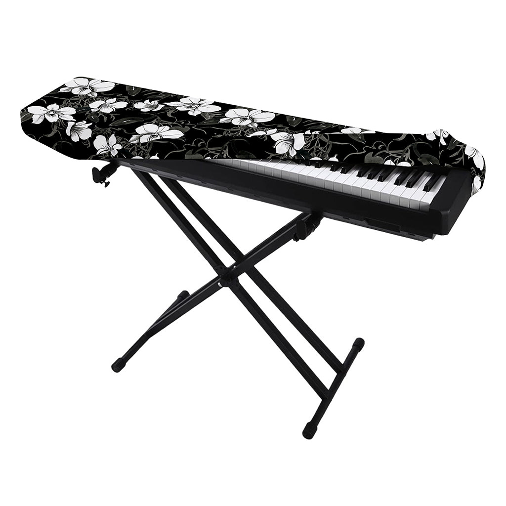 Black And White Cattleya Pattern Print Piano Keyboard Cover