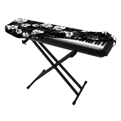 Black And White Cattleya Pattern Print Piano Keyboard Cover