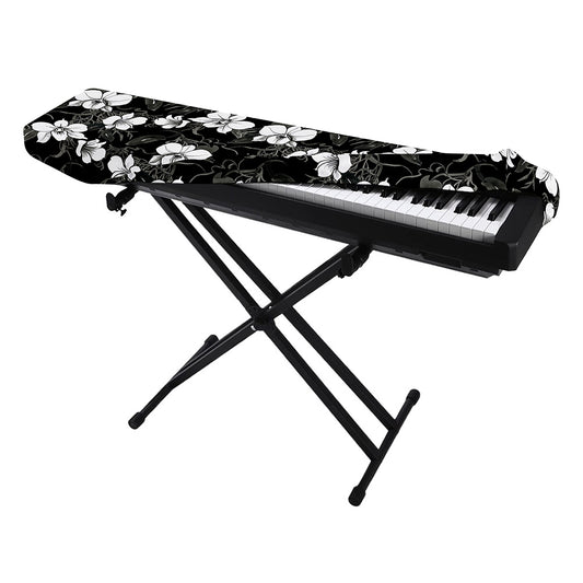 Black And White Cattleya Pattern Print Piano Keyboard Cover