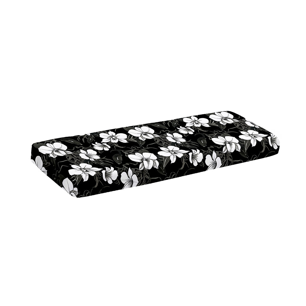 Black And White Cattleya Pattern Print Piano Keyboard Cover