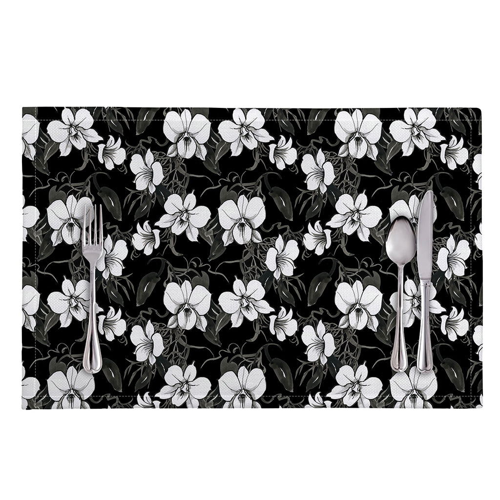 Black And White Cattleya Pattern Print Placemat