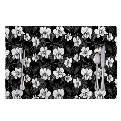 Black And White Cattleya Pattern Print Placemat