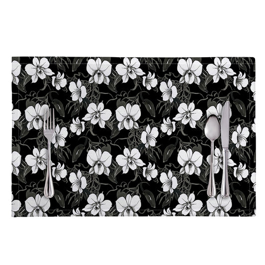 Black And White Cattleya Pattern Print Placemat