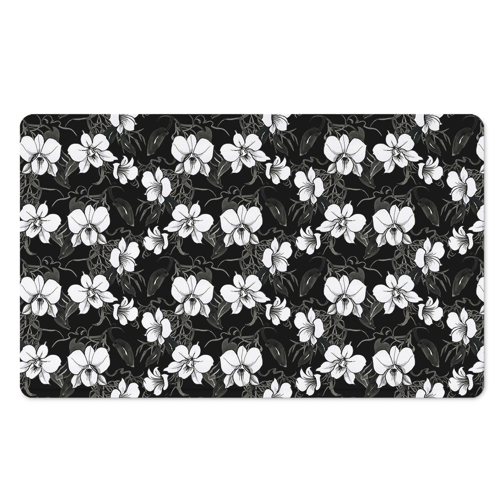 Black And White Cattleya Pattern Print Polyester Doormat