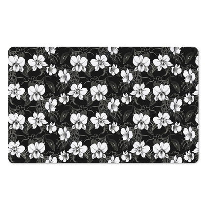 Black And White Cattleya Pattern Print Polyester Doormat