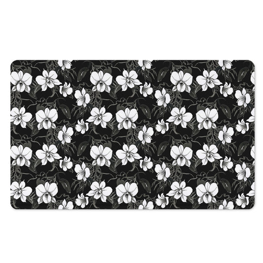 Black And White Cattleya Pattern Print Polyester Doormat