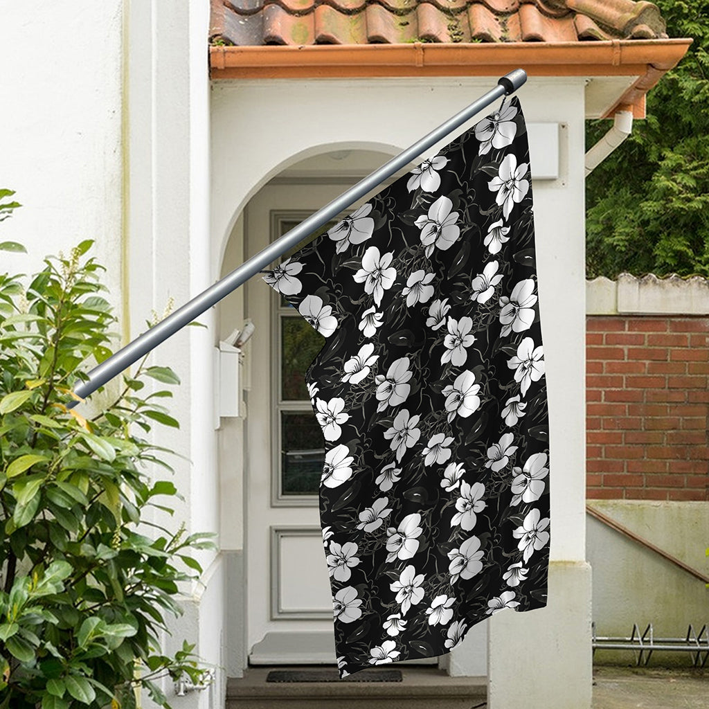 Black And White Cattleya Pattern Print Polyester Flag