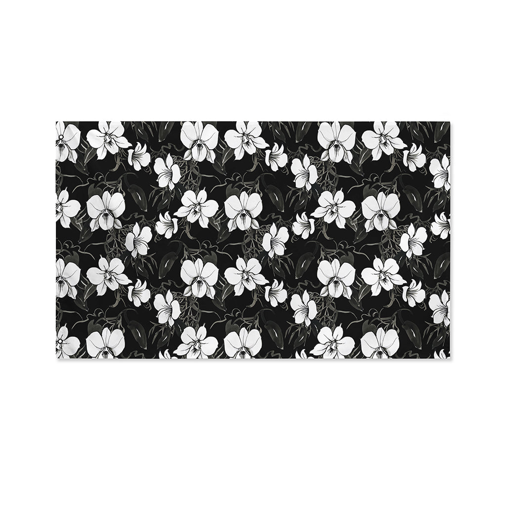 Black And White Cattleya Pattern Print Polyester Flag