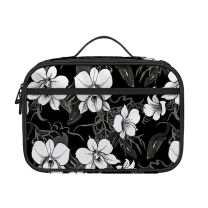 Black And White Cattleya Pattern Print Portable Lunch Bag