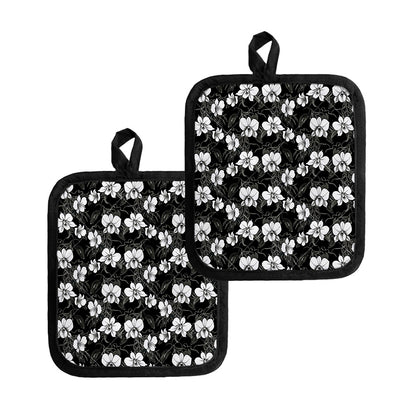 Black And White Cattleya Pattern Print Pot Holders