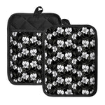 Black And White Cattleya Pattern Print Pot Holders With Pocket