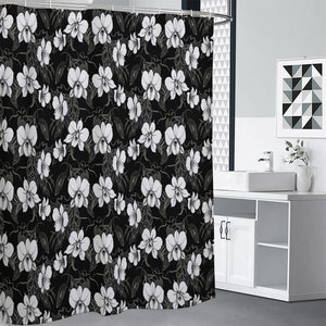 Black And White Cattleya Pattern Print Premium Shower Curtain