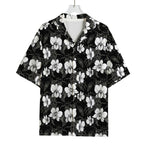 Black And White Cattleya Pattern Print Rayon Hawaiian Shirt