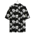 Black And White Cattleya Pattern Print Rayon Hawaiian Shirt
