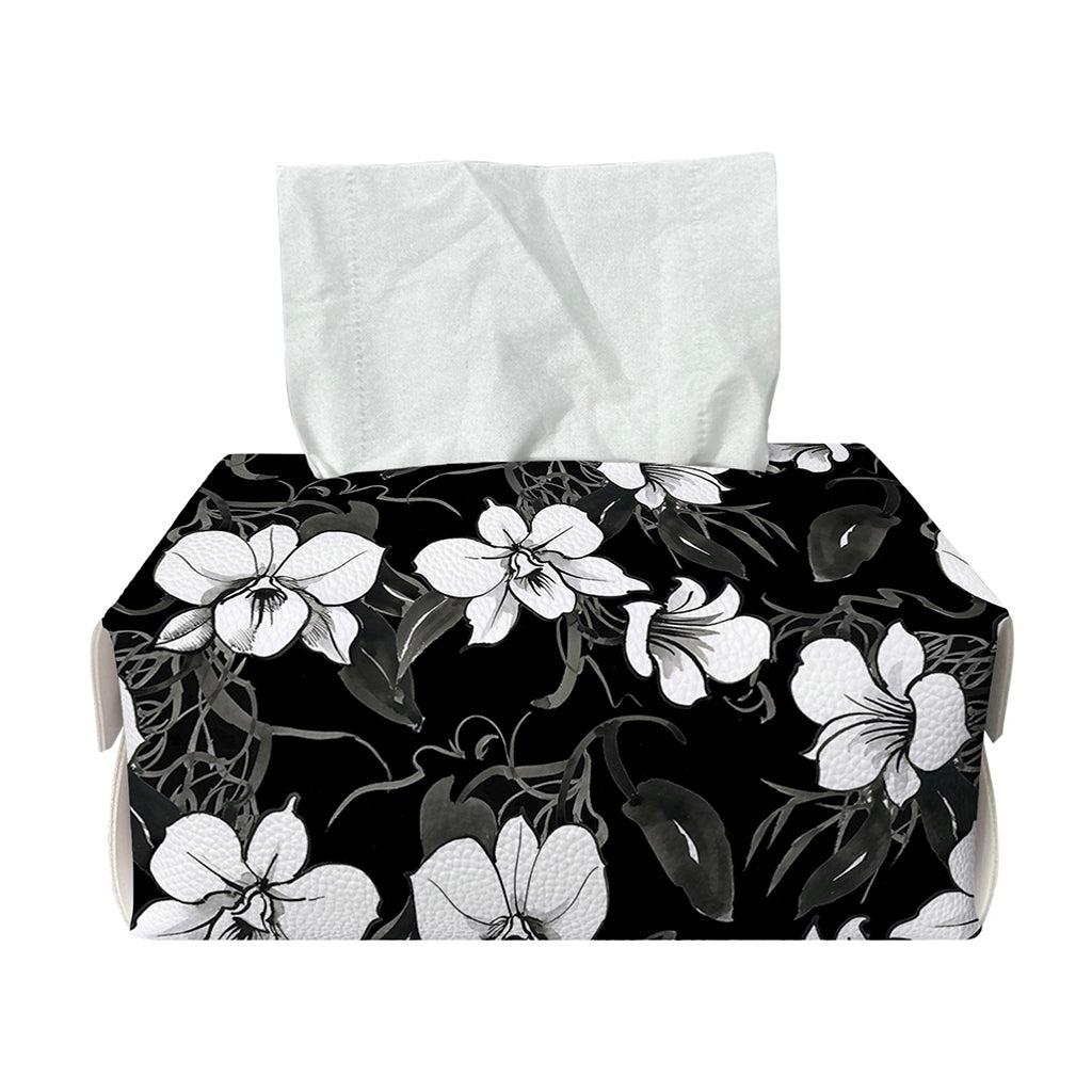 Black And White Cattleya Pattern Print Rectangle Tissue Box Cover