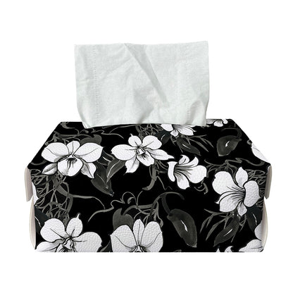 Black And White Cattleya Pattern Print Rectangle Tissue Box Cover