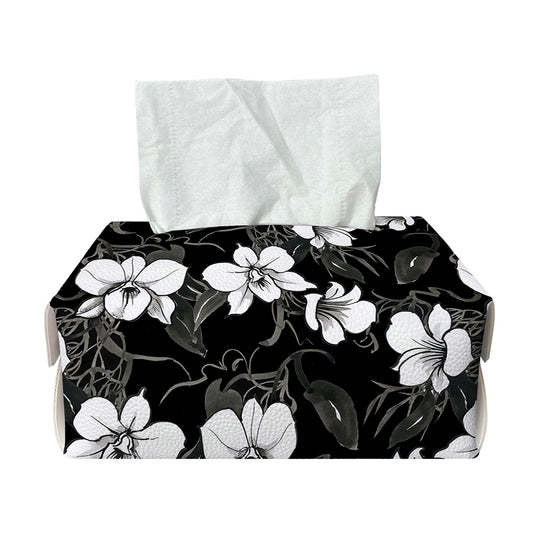 Black And White Cattleya Pattern Print Rectangle Tissue Box Cover