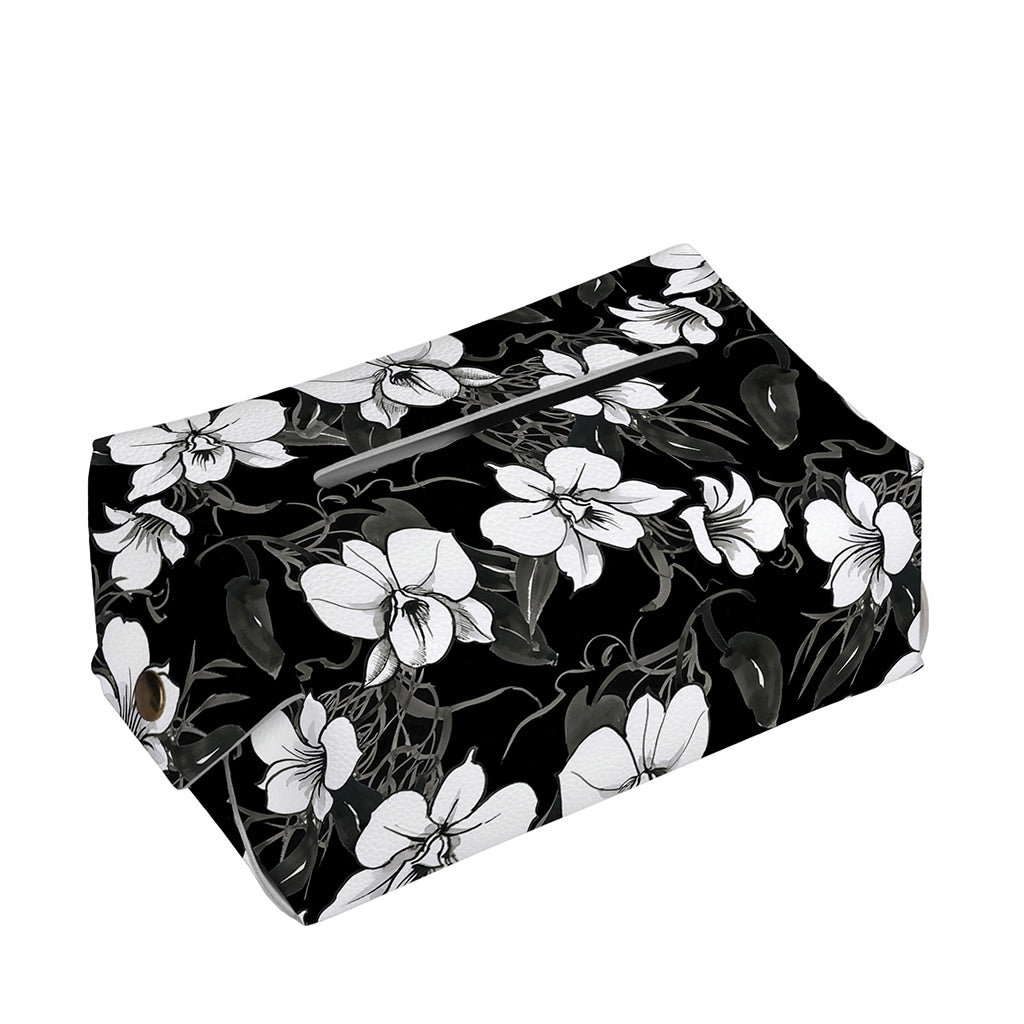 Black And White Cattleya Pattern Print Rectangle Tissue Box Cover