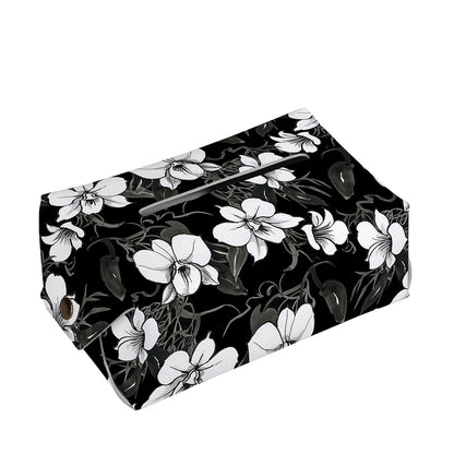 Black And White Cattleya Pattern Print Rectangle Tissue Box Cover
