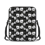 Black And White Cattleya Pattern Print Rectangular Crossbody Bag