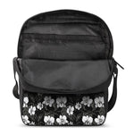 Black And White Cattleya Pattern Print Rectangular Crossbody Bag