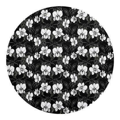 Black And White Cattleya Pattern Print Round Blanket