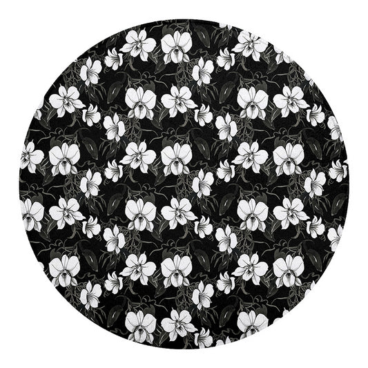 Black And White Cattleya Pattern Print Round Blanket