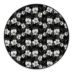 Black And White Cattleya Pattern Print Round Floor Mat
