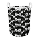 Black And White Cattleya Pattern Print Round Laundry Basket