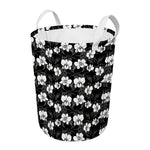 Black And White Cattleya Pattern Print Round Laundry Basket