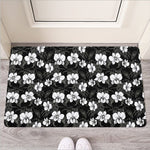 Black And White Cattleya Pattern Print Rubber Doormat